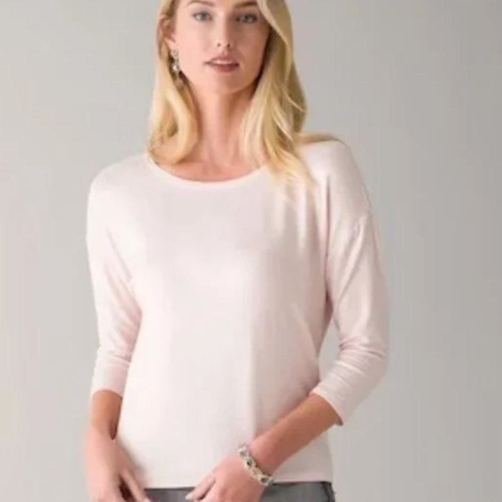 White House Black Market Soft Pink Long Sleeve Top with subtle shimmery lines - Picture 3 of 14